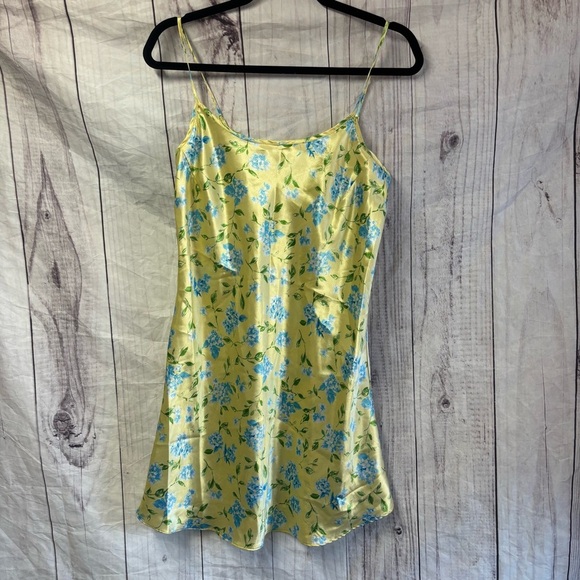 Vintage Floral Satin Chic Girly Coquette Butter Yellow Slip Dress Small - Picture 1 of 5